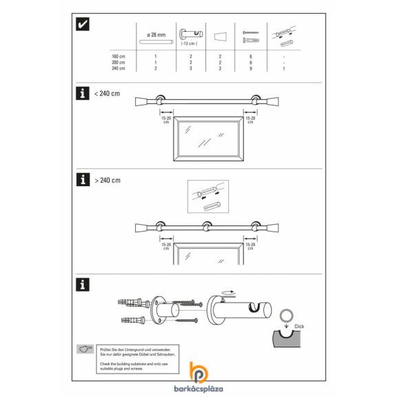Karnisszett Korfu D28 mm fehér 160 cm